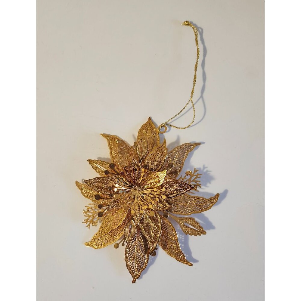 Danbury Mint 1998 POINSETTIA Christmas Ornament 3D Gold Plate - Picture 3 of 4